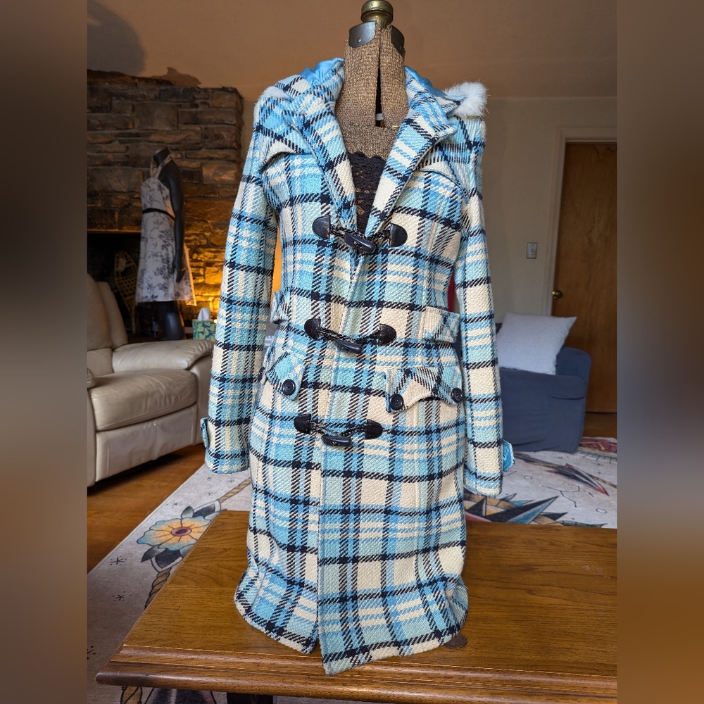 Blue plaid wool winter coat. Etam Weekend girl